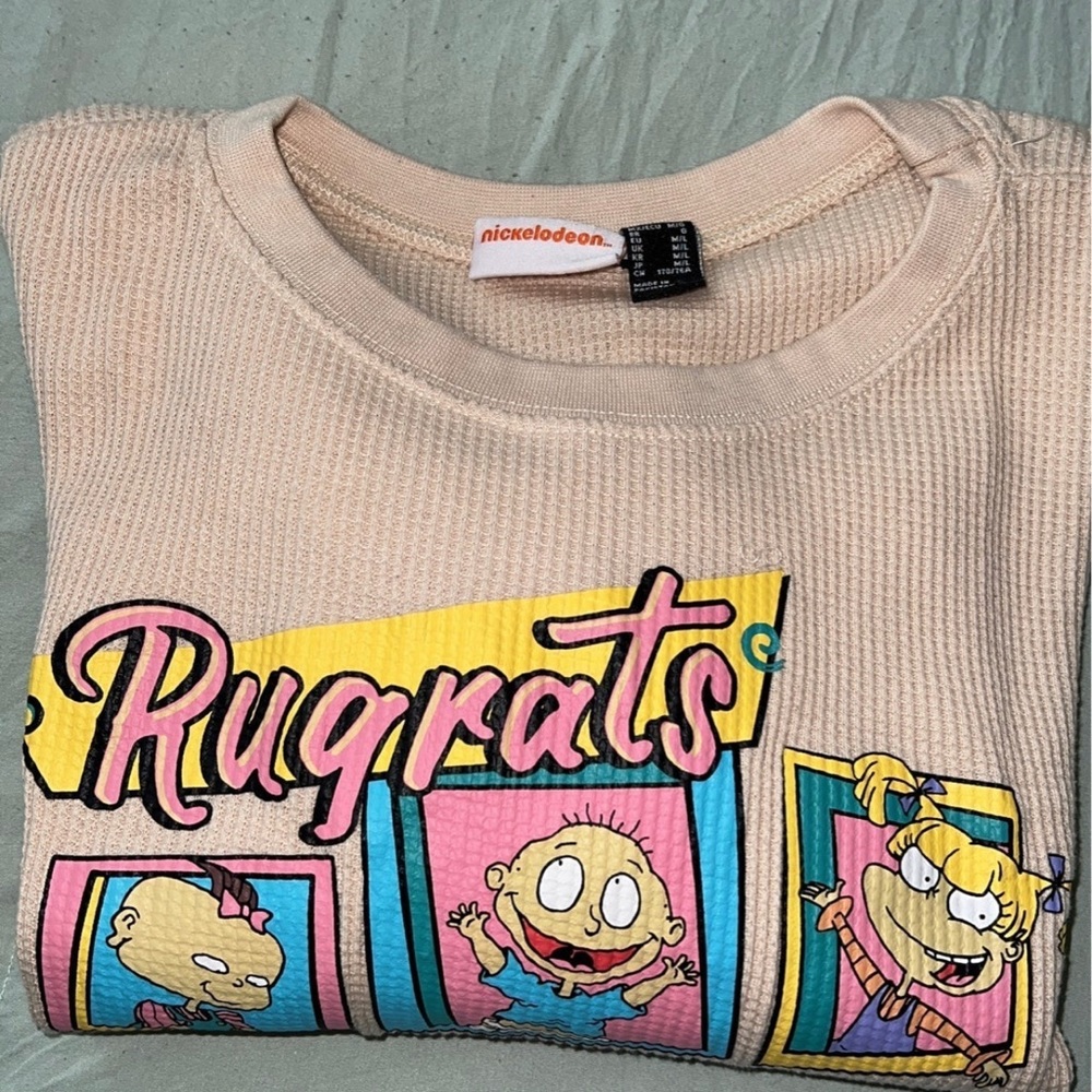 💜SOLD💜Nickelodeon Rugrats waffle knot cropped top Sz: M/L Color: Beige